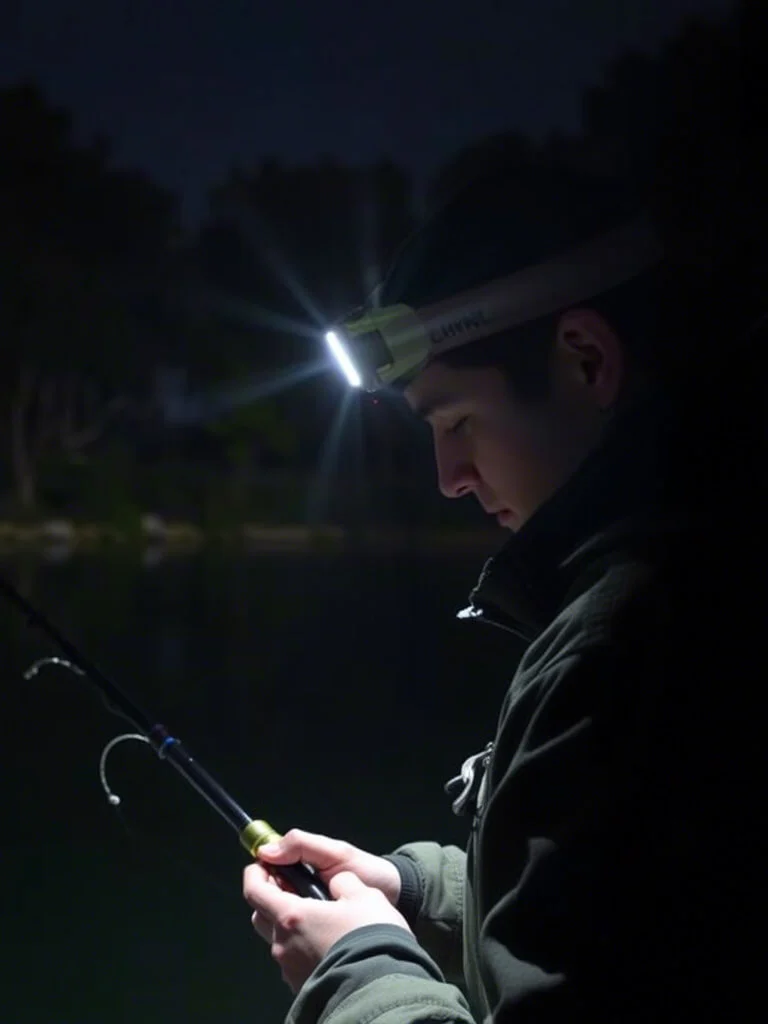 fishing with headlamp at dark night